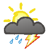 Tagsymbol, Symbolcode "u", Sonne, Wolken, Regenschauer, Gewitter möglich