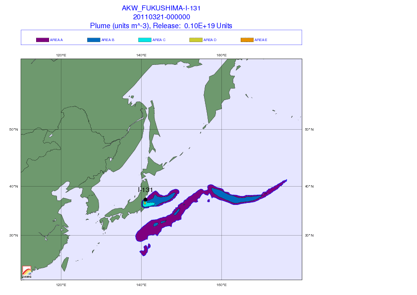 Ausbreitung der Wolke von Fukushima/permanente Freisetzung/Jod-131