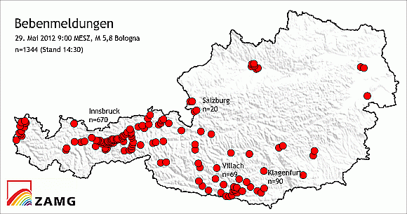 Schweres Nachbeben im Raum Bologna am 29. Mai 2012